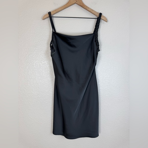 House Of Harlow 1960 x Revolve Black Satin Braided Strap Slip Mini Dress Medium - Picture 4 of 14